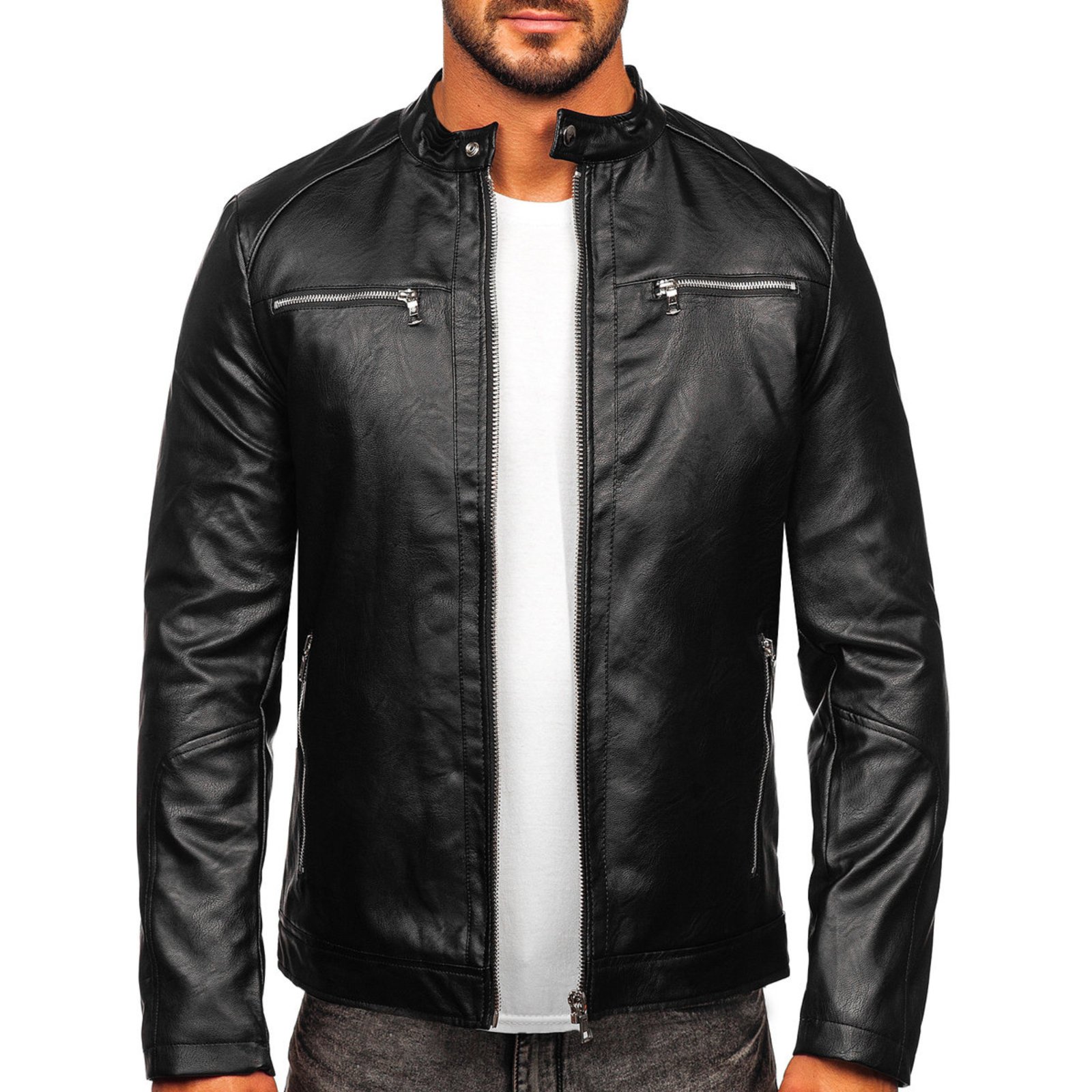 Men's Leather popular Jacket Stylish Handmade Motorcycle Bomber Biker Genuine Lambskin Leather Jacket for men Black